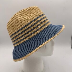 Joe Boxer Straw Style Bucket Sun Hat – Tan & Blue – 58 cm